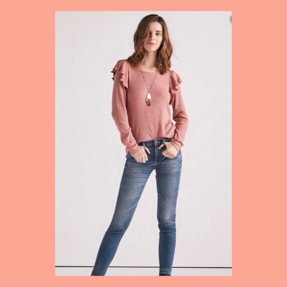Lucky Brand Ruffle Sleeve Rib Knit Sweater - Picture 1 of 6